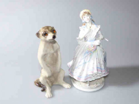 Winstanley meercat and Royal Worcester, The Village Bride figure (2)