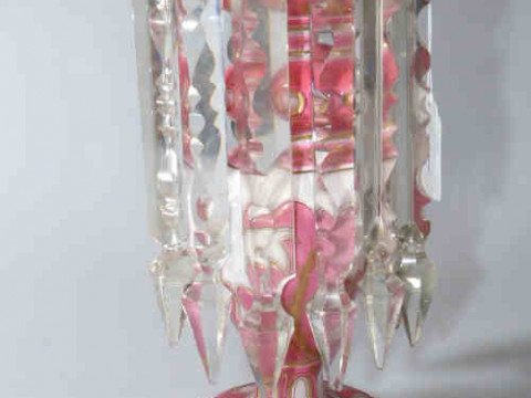 19th Century Bohemian pink/white overlay glass lustre