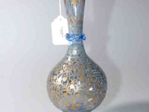 Islamic blue tinted and gilt decorated glass vase