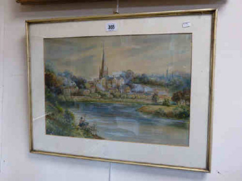 Austin Smith 1919, 'Village by a River', watercolour, framed