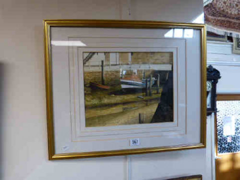 'Coble at Staithes', signed watercolour, framed