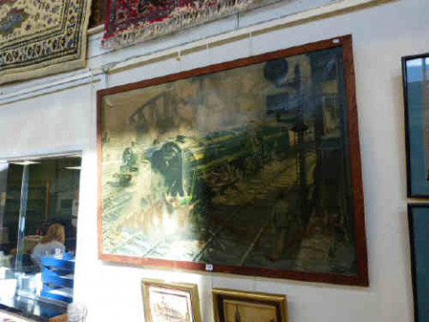 1950's Railway Waiting Room canvas poster by Cuneo, in oak frame