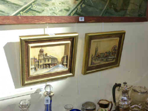 Pair Osborne? wax plaques of Faversham in gilt cushioned frames