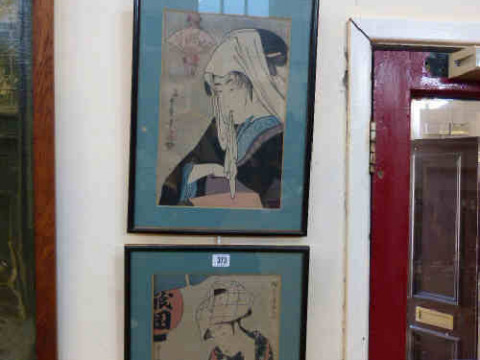 Pair framed Japanese woodblock prints