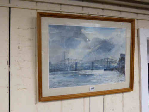 Albert Henry Herbert, 'New Metro Bridge Over the Tyne', watercolour, framed