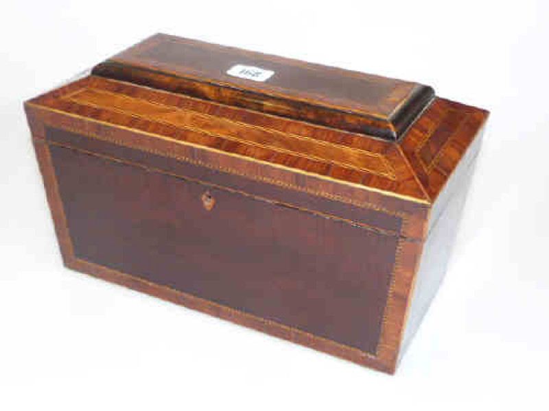 19th Century inlaid rosewood double compartment tea caddy
