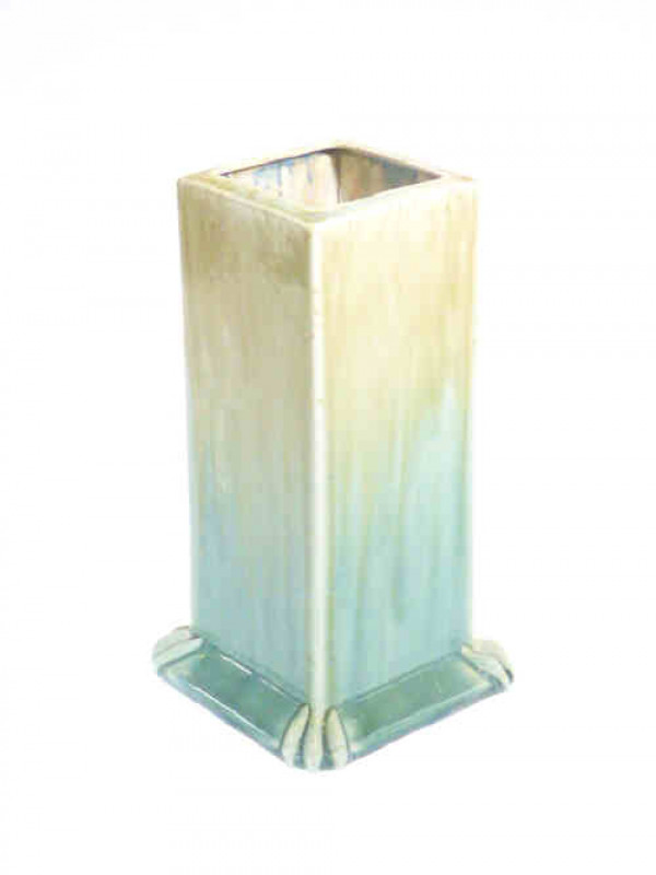 W. Houson Taylor Ruskin vase of square section and with running glaze, 22cm