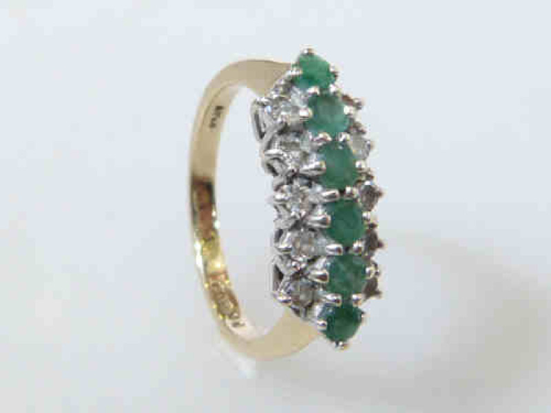 9ct gold emerald and diamond ring, size N
