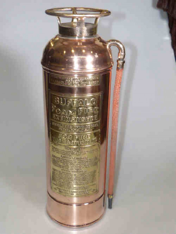 Vintage copper and brass buffalo foam fire extinguisher