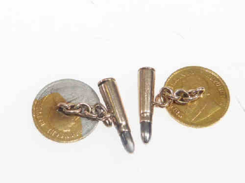 Pair of shell and coin cuff links