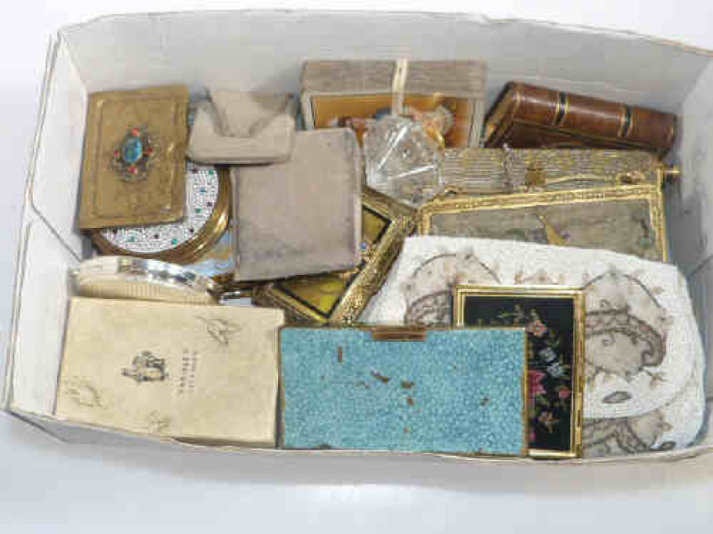 Box of compacts, evening bags, etc