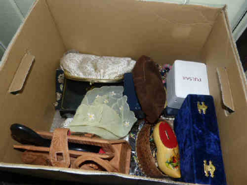 Box of handbags, jewellery, etc