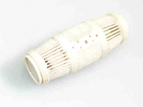 Small pierced ivory/bone barrel shaped cricket cage toy with concertina...