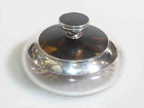Silver and tortoiseshell lidded toilet jar