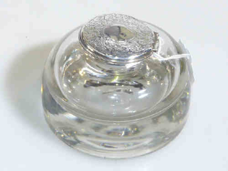 Victorian silver topped heavy glass inkwell