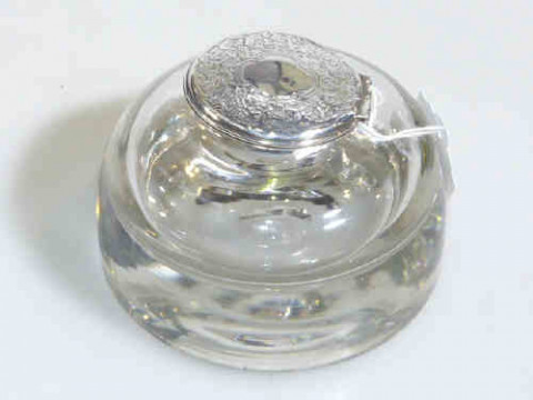 Victorian silver topped heavy glass inkwell