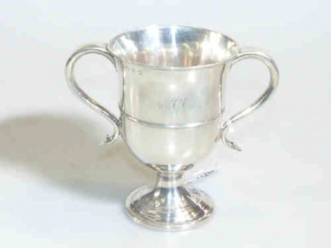 Georgian silver two handled cup with heart terminals
