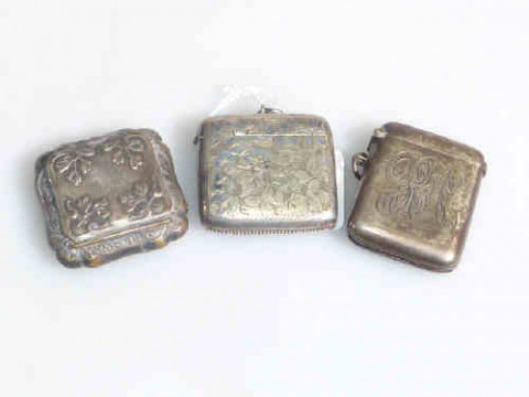Two silver vesta cases and plated embossed box (3)