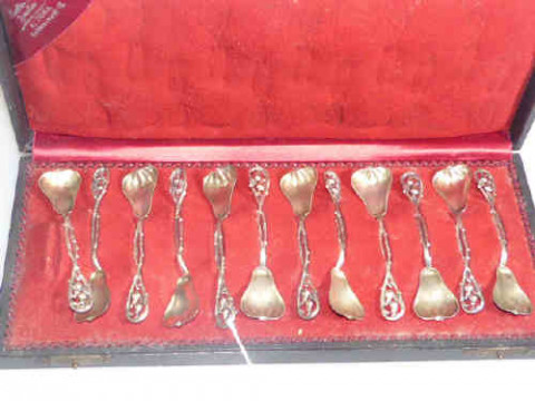 Cased set of twelve 800 silver pear shaped coffee spoons