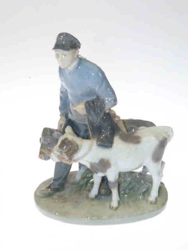 Royal Copenhagen group of farmer with two calves