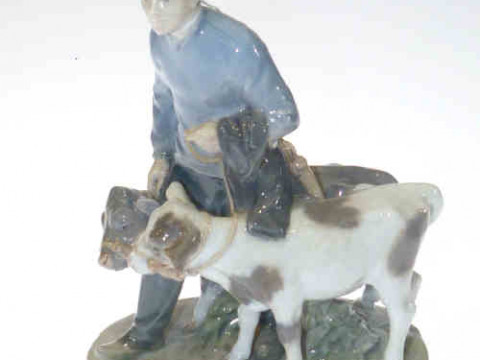 Royal Copenhagen group of farmer with two calves