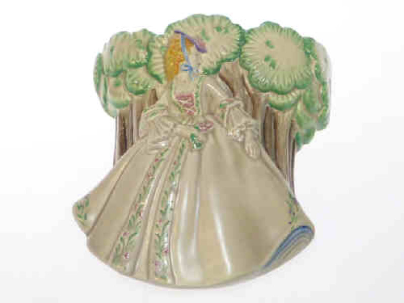 Clarice Cliff wall pocket, lady and trees