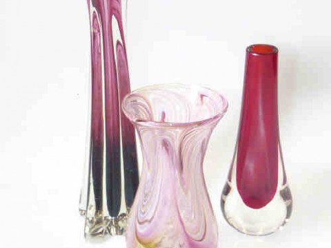 Three coloured glass vases