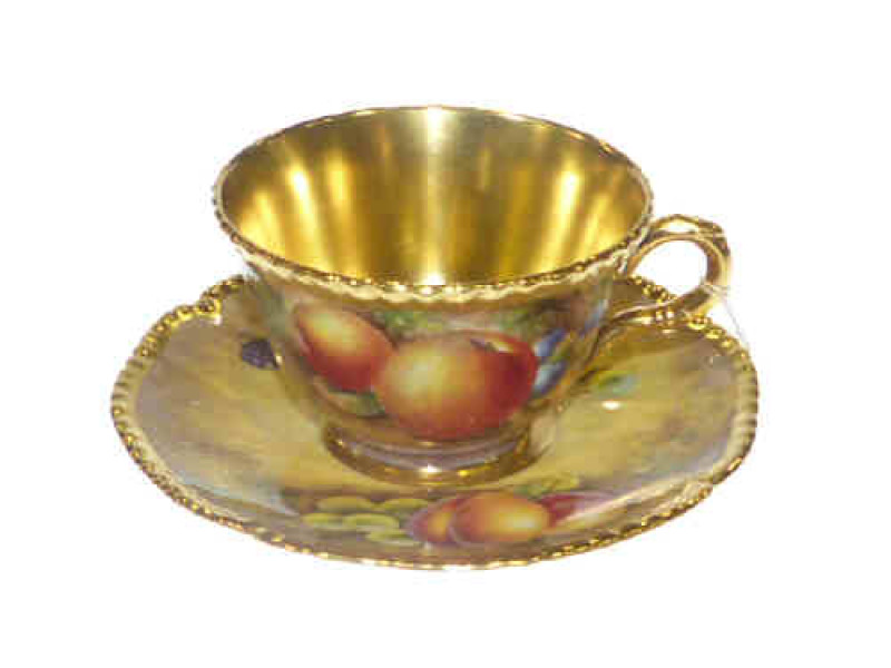 Royal Worcester tea cup and saucer painted with fruit by John Smith