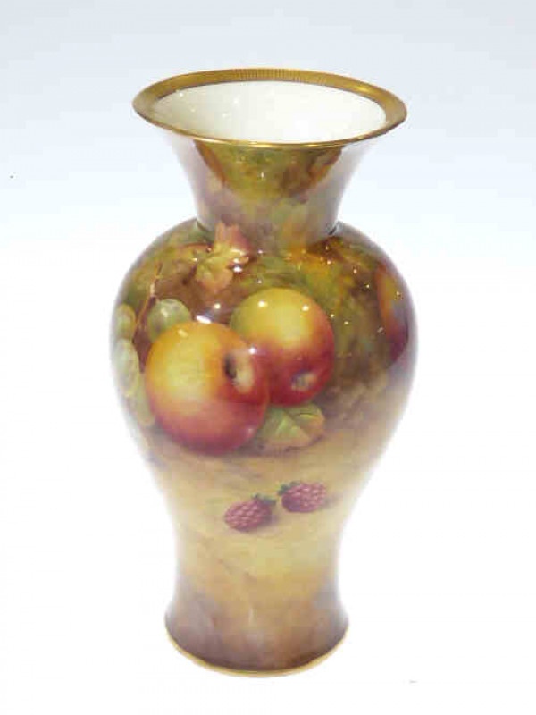 Royal Worcester vase painted with fruit by Price, 21cm High