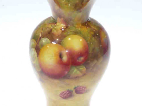Royal Worcester vase painted with fruit by Price, 21cm High