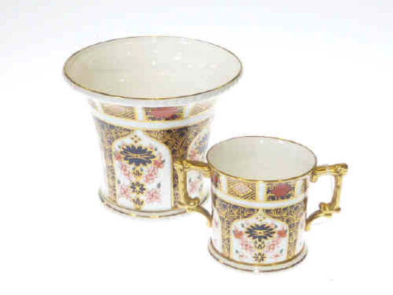Royal Crown Derby Imari pattern two handled mug and vase 1128