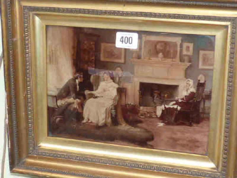 Gilt framed bevelled chrystoleum interior scene