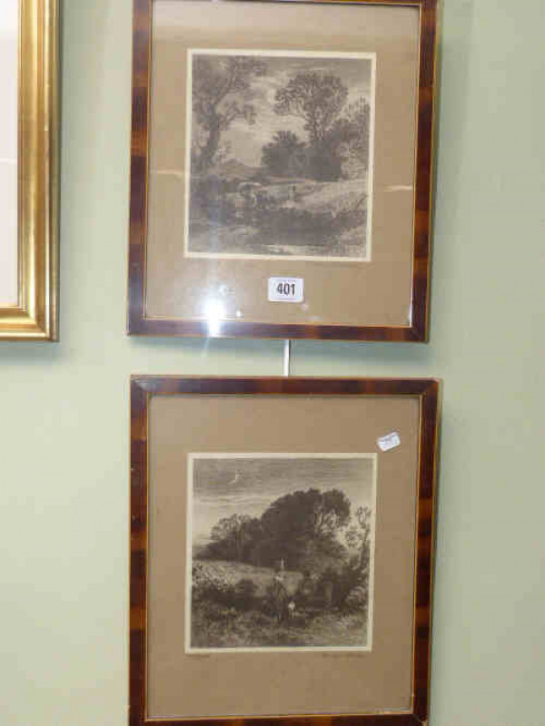 Birket Foster pair framed monochrome prints of rural scenes