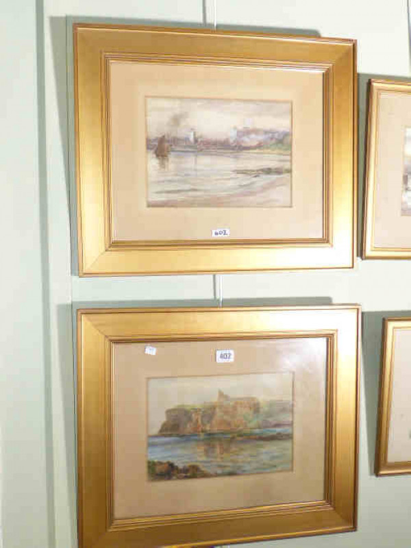 Joseph Jobling, Coastal Scenes, pair watercolours signed and dated, in gilt frames, 19cm x 27cm