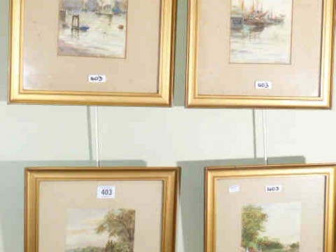 Joseph Jobling, Harbour Scenes and River Scenes, four watercolours, signed,...