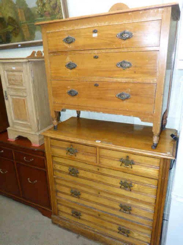 Late Victorian ash chest, late Victorian walnut chest, Victorian pot cupboard and three drawer pedestal (4)