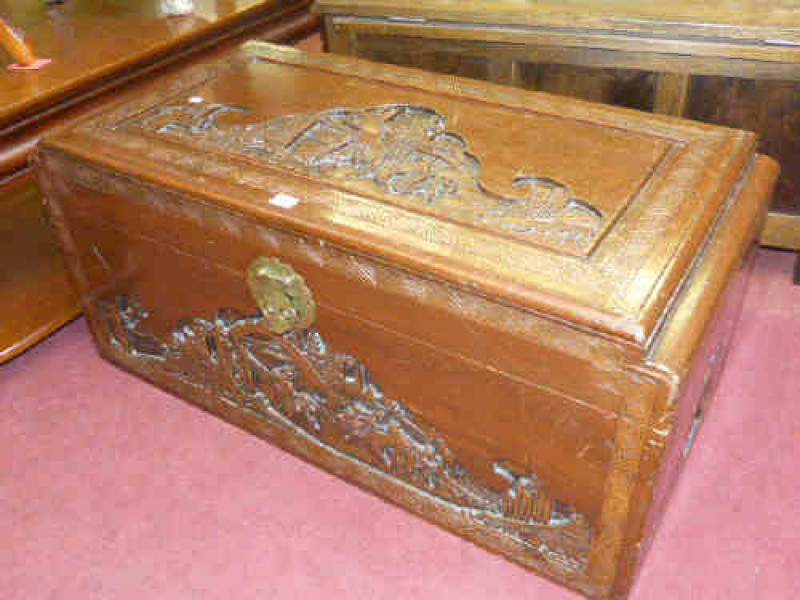 Eastern carved camphorwood trunk