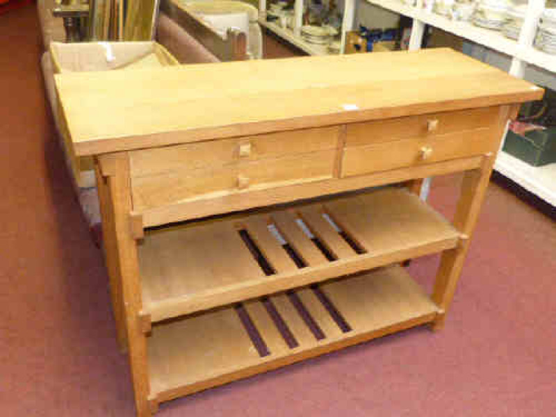 Rectangular oak four drawer side table