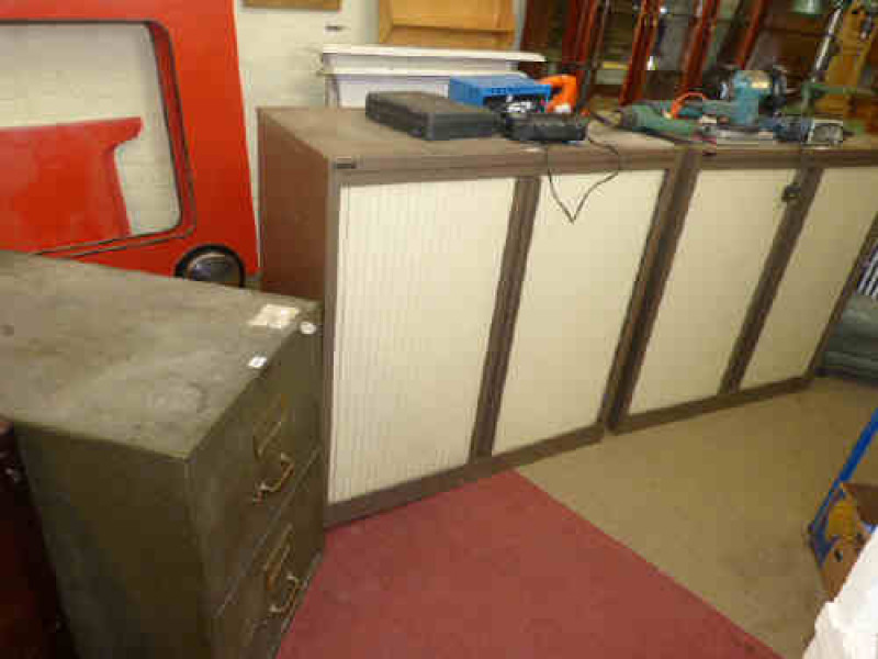Chubb two drawer filing cabinet and pair Triumph roller shutter door stationery cabinets (3)