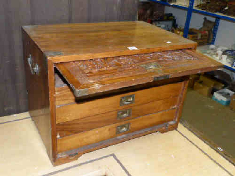 Carved Eastern four drawer cabinet