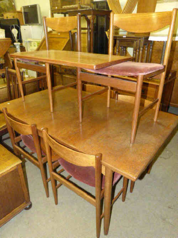 G. Plan teak rectangular extending dining table and six chairs