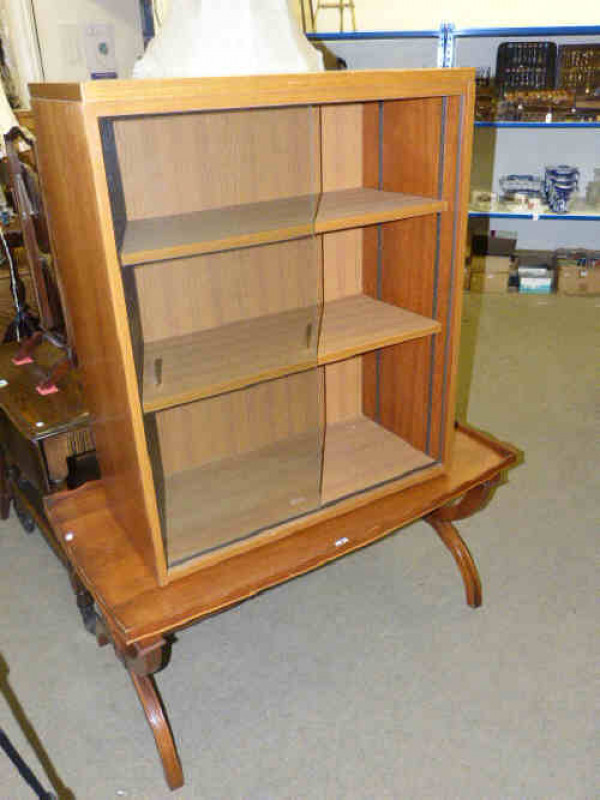 Rectangular yew coffee table and sliding glazed door bookcase (2)