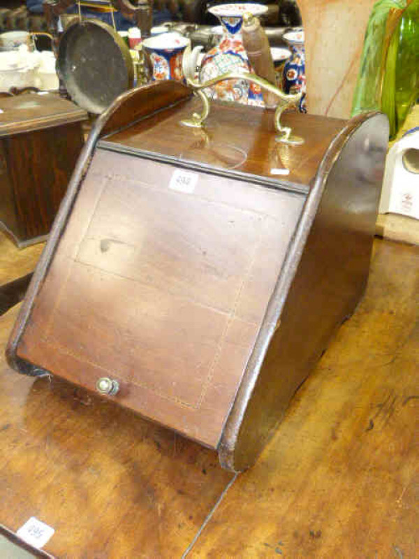 Edwardian mahogany and chequer inlaid coal box