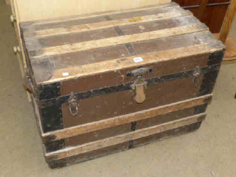 Vintage wood bound travelling trunk