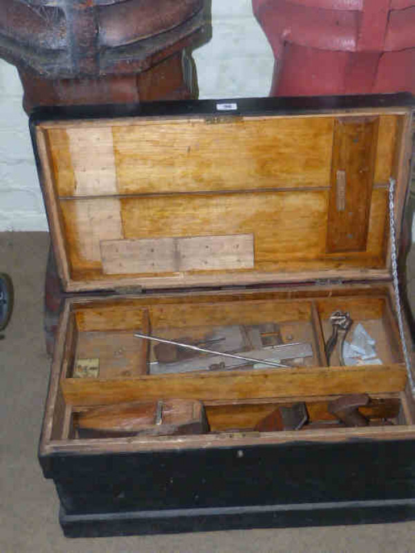 Pine tool box and various tools