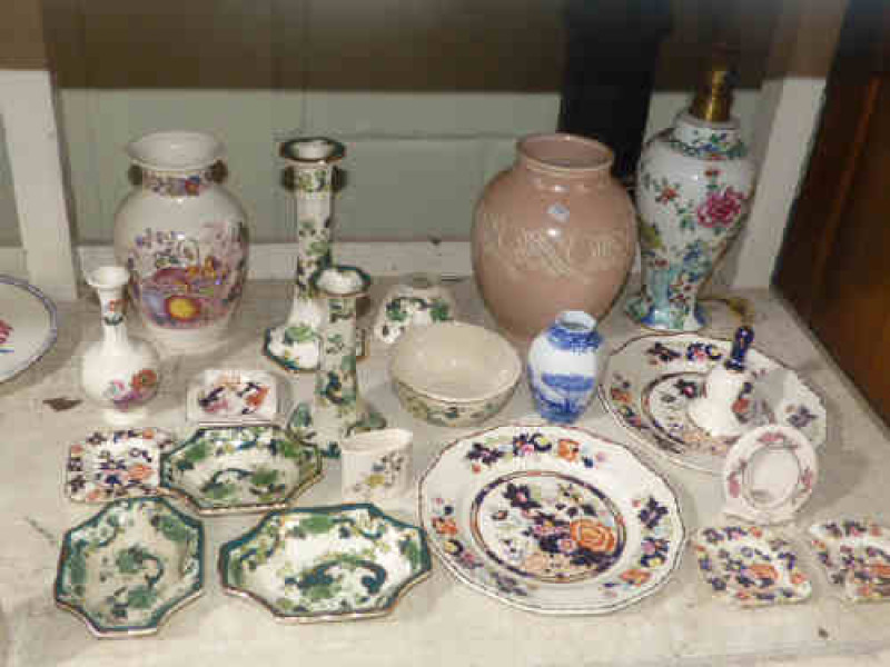Collection of Masons china, Pearson's vase and Whieldon Ware canton lamp
