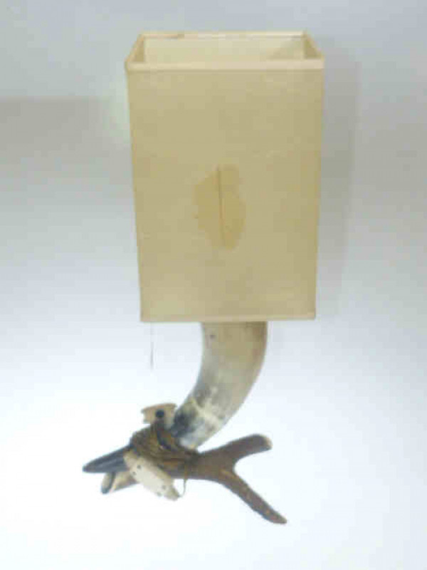 Vintage horn and antler table lamp with shade