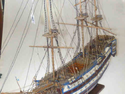 Large wood model of a sailing ship