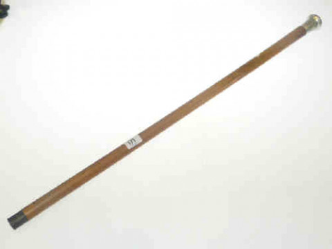 Engraved white metal topped walking cane
