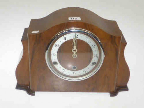 Walnut cased Westminster chime mantel clock